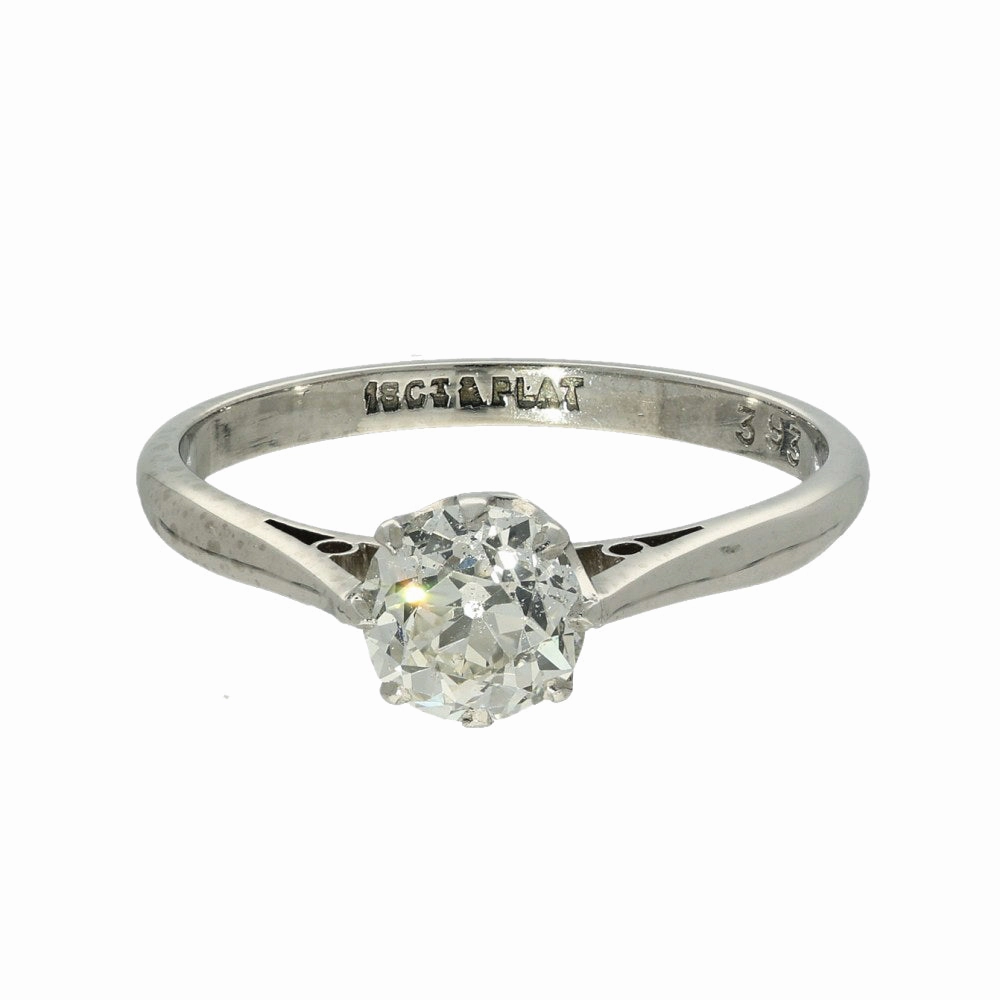 Vintage 18ct and Platinum 0.89ct Old Cut Diamond Solitaire Engagement Ring