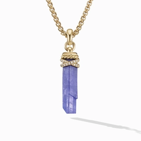 Wrapped Tanzanite Crystal Amulet with 18K Yellow Gold and Pave Diamonds