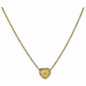 Yellow and White Diamond Halo Heart Pendant